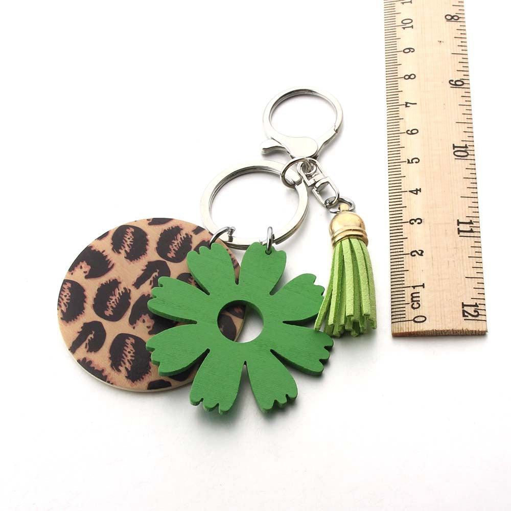 Wholesale Sunflower Hollow Leopard Print Tassel Keychain
